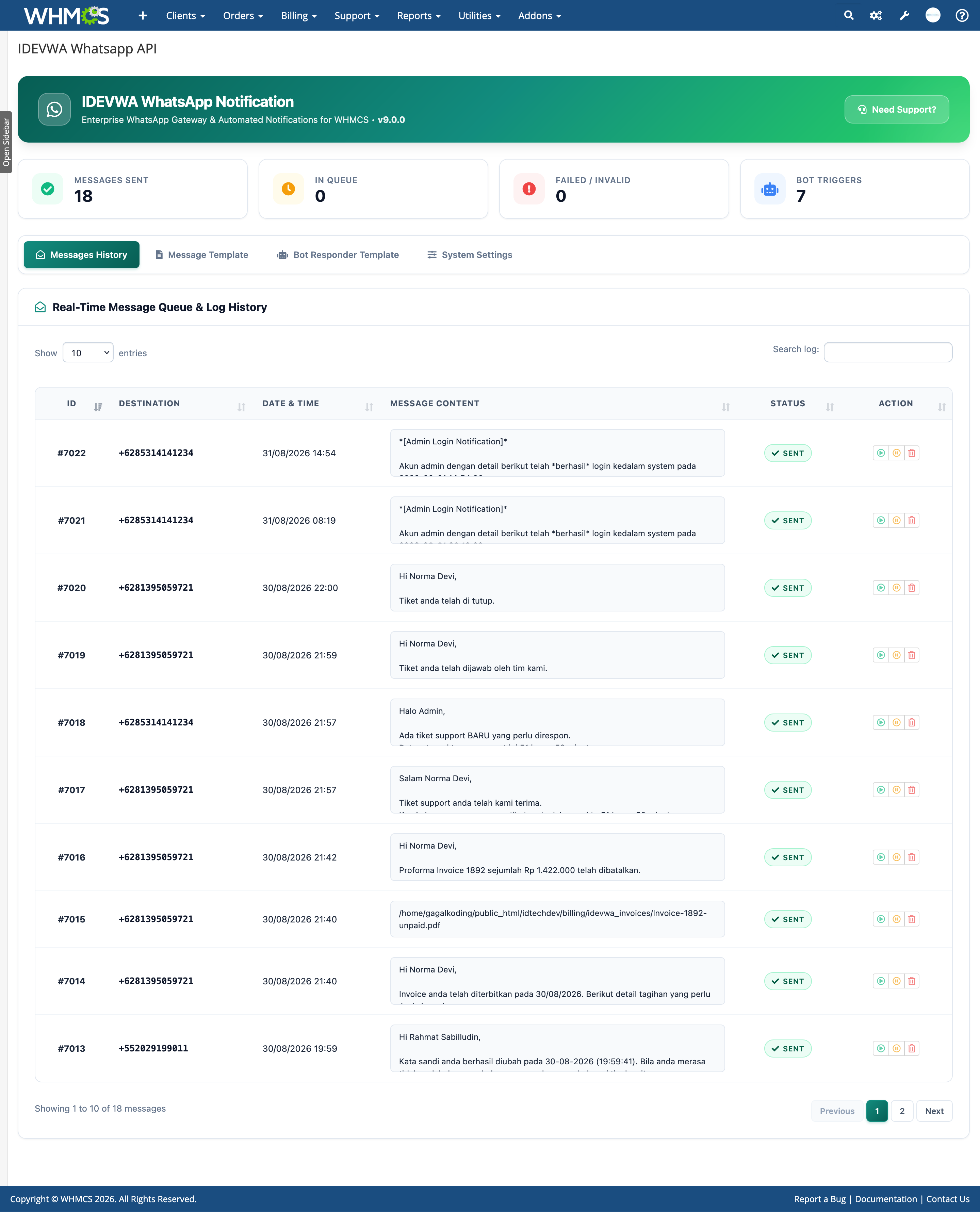IDEVWA WhatsApp Module for WHMCS Banner